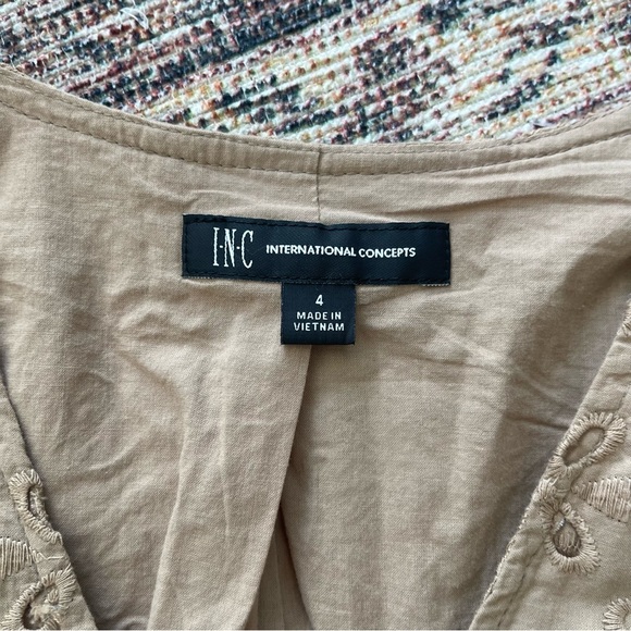 INC Brown Eyelet Puff Sleeve Mini Wrap Dress - Picture 7 of 11